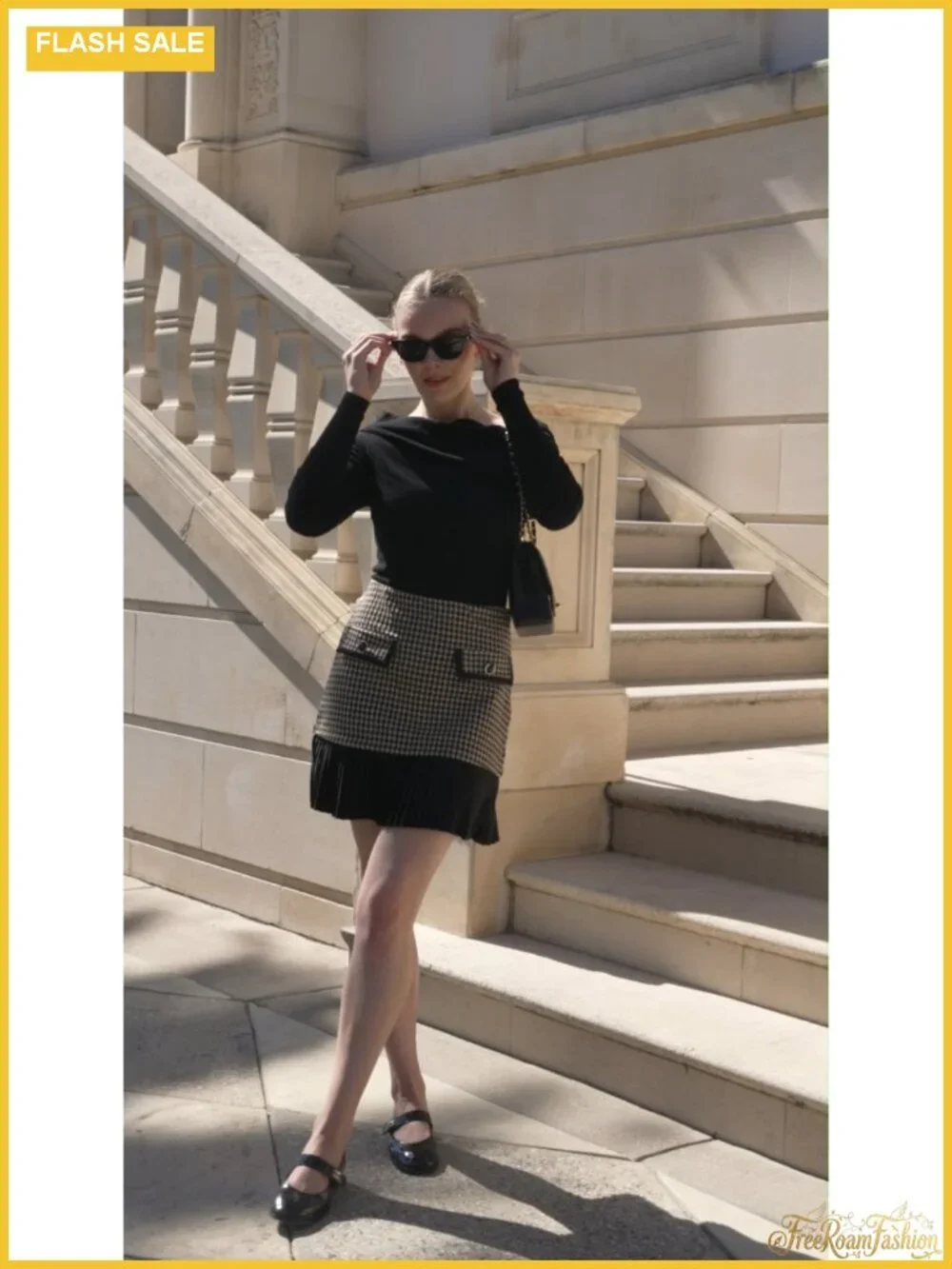 Plaid Mini Skirt High Waist Pleated A-Line Polyester Blend